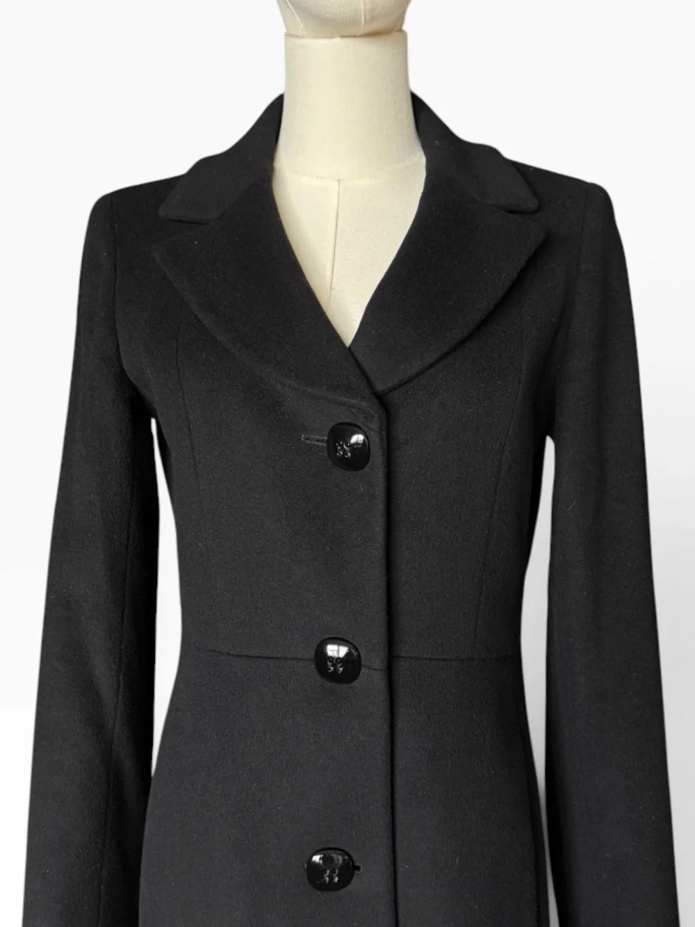 Cinzia Rocca Due Black Wool Cashmere Coat Size 4